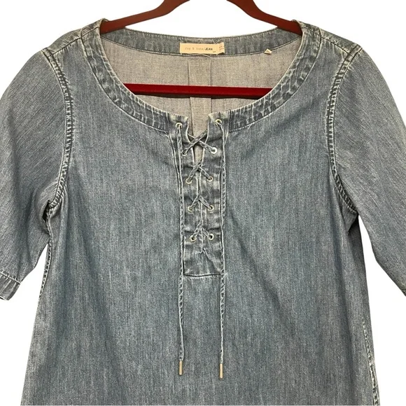 Rag & Bone Chambray Lace Neck Short Sleeve Popover Top Women’s Small - Picture 4 of 7